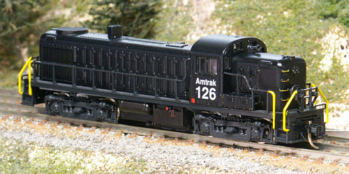 Kato RS-3 custom painted in Amtrak black.